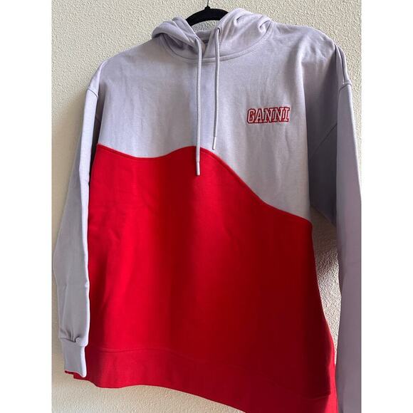 NWT GANNI Liliac / Red colorblock hooder sweatshirt size XXS/XS oversized - Picture 6 of 9